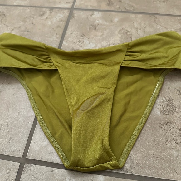 SHIMMERY GREEN HIGH WAISTED BIKINI BOTTOMS - Picture 2 of 4